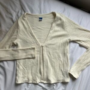 Old Navy Cream Ribbed Long-Sleeve Thermal Henley